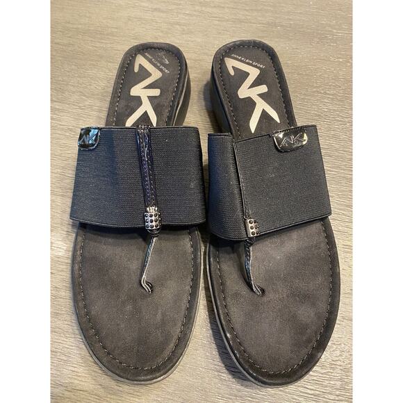 ANNE KLEIN AK SPORT Black SANDALS WOMEN'S Size 9 Thongs EUC Flip Flops - Picture 2 of 10